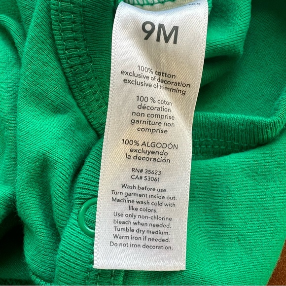 CARTERS St. Patrick’s Day Green Bodysuit, 9mo - Picture 3 of 5
